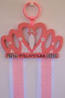  Pink Princess Crown Hair Bow & Clip Holder Clothing