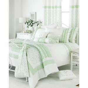  SHABBY CHIC GREEN WHITE EMBROIDERED QUEEN SIZE DUVET SET 