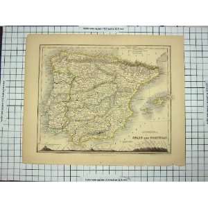   DOWER ANTIQUE MAP c1790 c1900 SPAIN PORTUGAL GIBRALTAR: Home & Kitchen