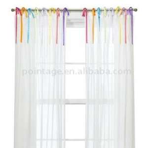  Ribbon Tie Top Sheer Voile Window Panel: Home & Kitchen