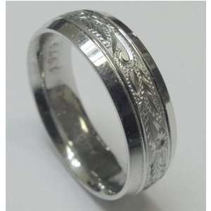 Millimeters Hand Carved Palladium 950 Wedding Band with Angle Down 