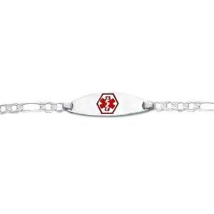  14k White Gold Medical Id Bracelet W/ Figaro Chain With 