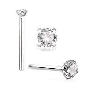 14k White Gold Nose Straight with Clear CZ / Prong Setting, 2mm   Sold 