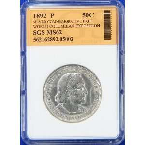 1892 MS62 World Columbian Expo Silver Commemorative Half Dollar Graded 