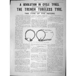  1897 Trench Tubeless Tyre Cycle Invention Old Print