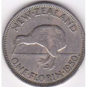    1950 New Zealand One Florin Coin   Kiwi Bird 