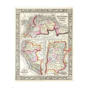  1860 Mitchells Map of Peru, Ecuador, Venezuela, Columbia 
