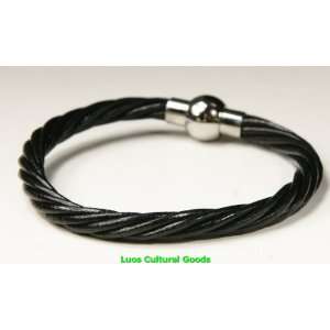  Luos 6mm black braided Leather cord Bracelet  L004: Arts 