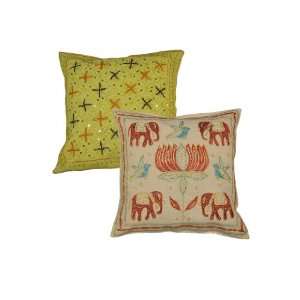 Rajasthani Zari, Embroidery & Sequins Work Elephant Cotton Cushion 