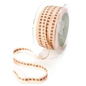  May Arts 3/8 Inch Wide Ribbon, Ivory with Brown Squares 
