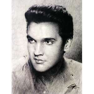  Elvis Presley Sketch Portrait, Charcoal Graphite Pencil 