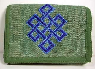Tibetan Eternity Knot ~ GREEN WALLET ~ cool strong hemp  