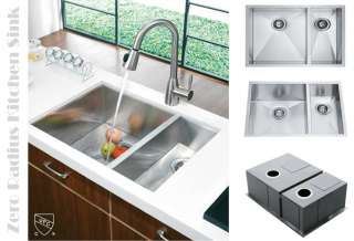 New 33 Zero Radius Undermount Stainless Steel Double Bowl Kitchen 
