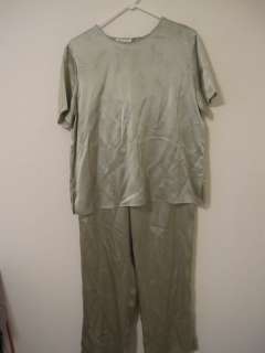 DUE PER DUE GREEN SILK WOMENS SUIT PANTS TOP SIZE 14  