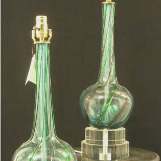 Pair of Vintage murano Turquoise w/ Purple & Green Swirl Lamps  