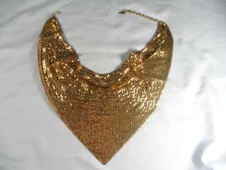 Vintage 70s Gold Tone Mesh Whiting & Davis Bib Necklace Jewelry  