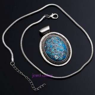 BLUE Stripe oval howlite turquoise INLAY amazing bead pendant chain 