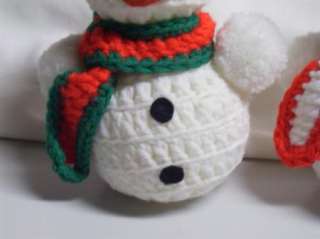 Sweet Vintage 60s Crocheted Mr & Mrs Frosty Snowman Couple Handmade 