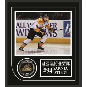   Signed Framed Puck with Etched Mat Sarnia Sting