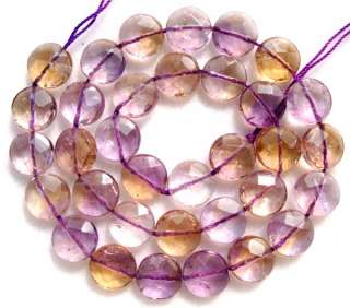 Natural Ametrine Faceted Flat Coin/Disc Beads 12mm15.5  