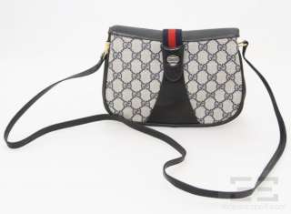 Gucci Navy & Beige Monogram Leather Trim Crossbody Bag  