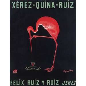 FLAMINGO DRINKING XEREZ QUINA RUIZ JEREZ DRINK FRANCE FRENCH VINTAGE 