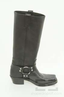 Frye Black Leather & Silver Buckle Tall Harness Boots Size 7.5 M 