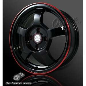 Spoke Racing Wheel Black W/ Red Lip JDM Style Rim 15 Inch 5x114.3 
