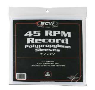100) BCW 45 RPM Record Album Sleeves Clear Plastic  