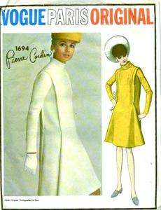 Vtg 1967 VOGUE PARIS ORIG Pattern 1694 Bust 34 Dress Pierre Cardin 