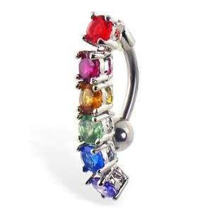  Reversed belly ring with dangling rainbow stones: Jewelry