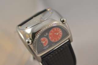 LP Italy Lorenzo Pozzan Dual Time Red Diamond Leather Watch NR Last 