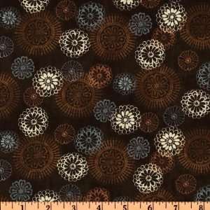 44 Wide Fluttering Wings & Colorful Things Medallions Brown Fabric 