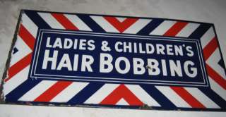  AMERICAN USA LADY CHILDREN HAIR CUT BOBBING PORCELAIN ART SHOP SIGN