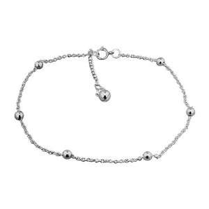   Silver 1mm Cable Chain Jingling Anklet with Ball Beads Jewelry