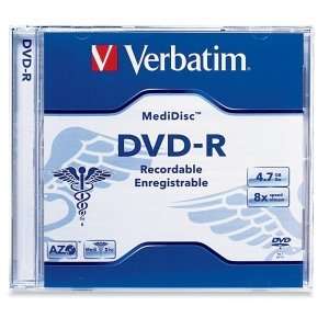 Verbatim MediDisc 8x DVD R Media. 1PK DVD R 8X 4.7GB MEDIDISC BRANDED 