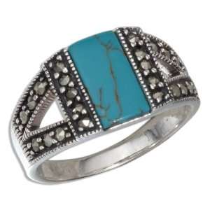  Sterling Silver Turquoise with Marcasite Ring: Jewelry