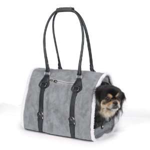   Polyester Deluxe Sherpa Small Pet Carrier, Teacup, Gray