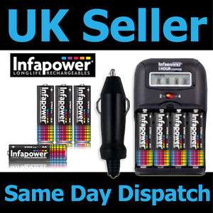 INFAPOWER 1 HOUR HOME CHARGER & 4 x 2700mAh RECHARGEABLE AA BATTERIES 