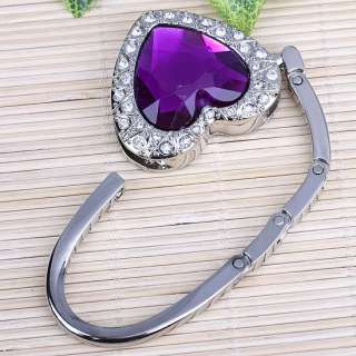 1p Crystal Purple Heart Glass Purse Handbag Hook Hanger  