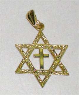 14K Gold Messianic Yeshua Cross with Star of David  