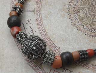 Vintage Yemen Yemenite Silver red coral Necklace A  