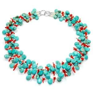   Pearl, Turquoise and Coral Necklace with 925 Sterling Silver Clasp 20
