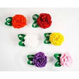   : SET of 6 Ribbon Flower Assorted Colors Velcro Baby Hair Clips: Baby