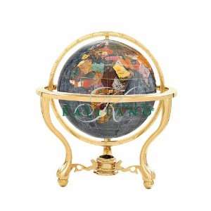   Gemstone Globe with 3 Leg Gold Stand   Black Opalite