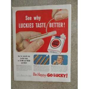Lucky Strike cigarettes, Vintage 50s full page print ad. Color 