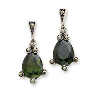  Sterling Silver Olive CZ & Marcasite Earrings: Jewelry