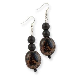  Silver tone Anipay Seed & Black Natural Wood 2.5in Dangle 