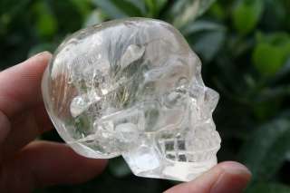Rare Rutilated Quartz Rock Crystal Skull Carving  