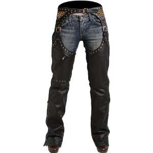   Chaps Womens Leather Harley Cruiser Motorcycle Pants   Black / Small